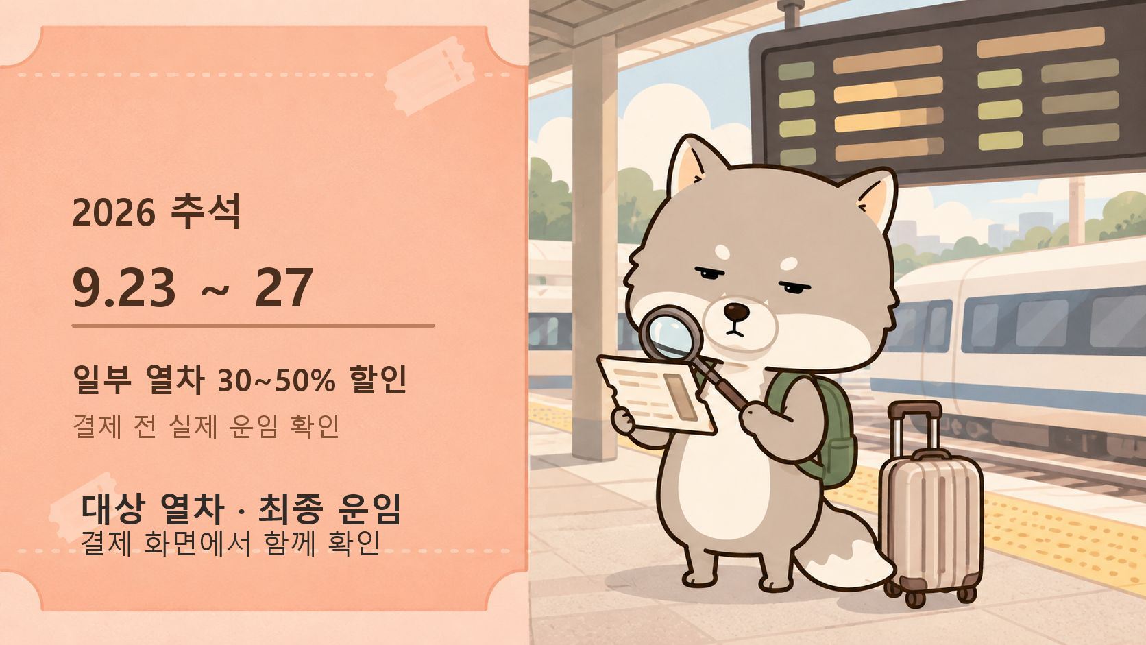 2026 추석 KTX·SRT 역귀성 할인, 9월 23~27일 최대 50% 확인법